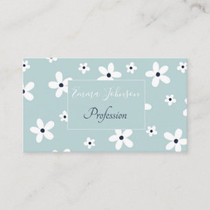Summer Boho Blue White Daisy Flowers Business Card