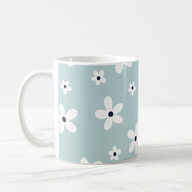 Summer Boho Blue White Daisy Flowers Coffee Mug (Left)