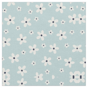 Summer Boho Blue White Daisy Flowers Fabric