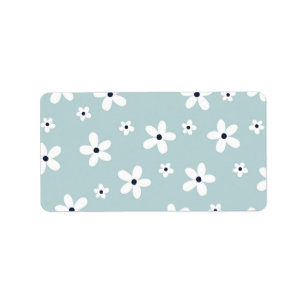 Summer Boho Blue White Daisy Flowers Label