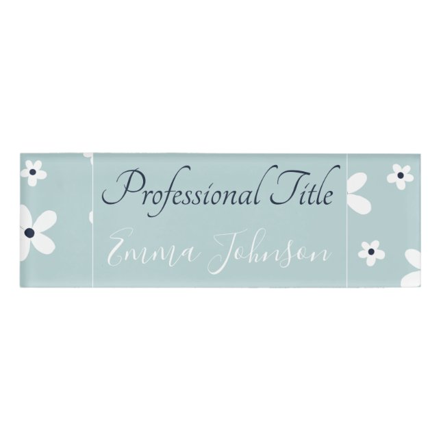 Summer Boho Blue White Daisy Flowers Name Tag (Front)