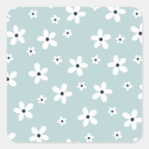 Summer Boho Blue White Daisy Flowers Square Sticker