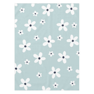 Summer Boho Blue White Daisy Flowers Tablecloth