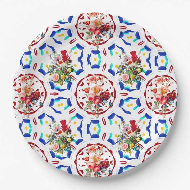Summer ,boho,bohemian,floral ,Mediterranean style Paper Plate (Front)