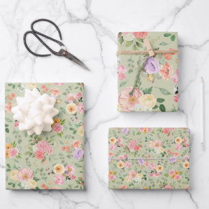 Summer Boho Floral on Gin Green Wrapping Paper Sheet