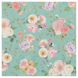 Summer Boho Floral on Green Fabric