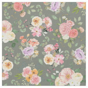 Summer Boho Floral on Grey Fabric