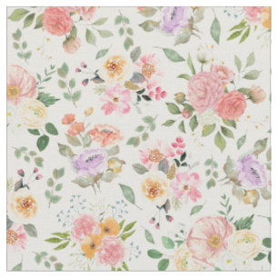 Summer Boho Floral on Off White Fabric