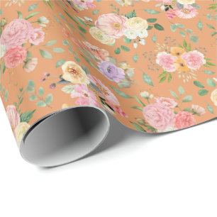 Summer Boho Floral on Orange Wrapping Paper