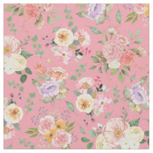 Summer Boho Floral on Rose Pink Fabric