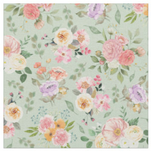 Summer Boho Floral on Sage Green Fabric