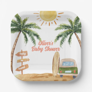 Summer Boho Surf Beach Van Baby Shower  Paper Plate