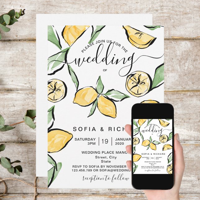 Summer Boho Watercolor Lemon Citrus Greenery Invitation (Creator Uploaded)