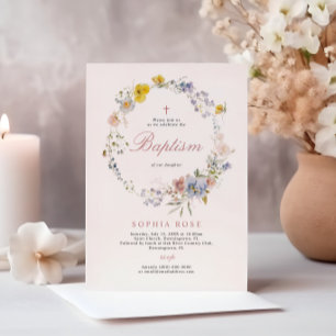 Summer Boho Wildflowers Baptism Invitation