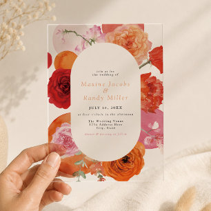 Summer Bold Fuchsia & Cobalt Floral Wedding Acrylic Invitations
