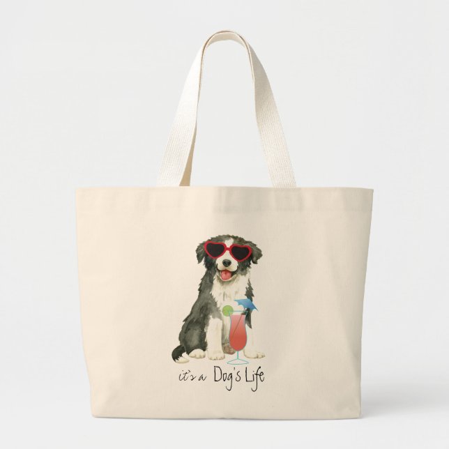 Summer Border Collie Large Tote Bag (Front)