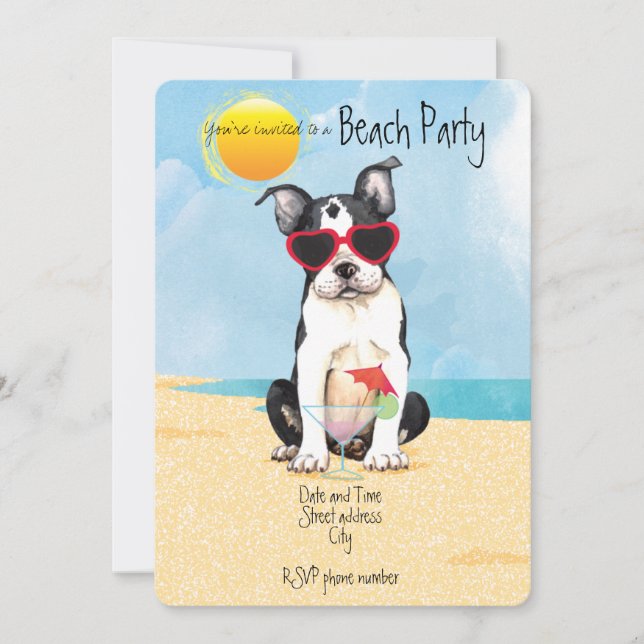 Summer Boston Terrier Beach Party Invitation (Front)