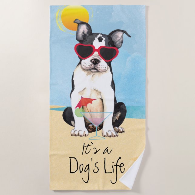 Summer Boston Terrier Beach Towel (Front)