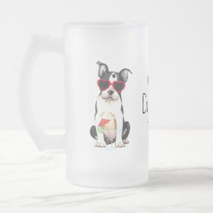 Summer Boston Terrier Frosted Glass Beer Mug