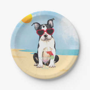 Summer Boston Terrier Paper Plate
