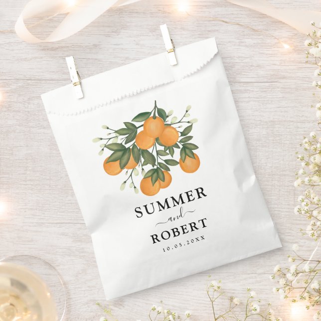 Summer Botanical Orange Citrus Greenery Wedding Favour Bags (Clipped)