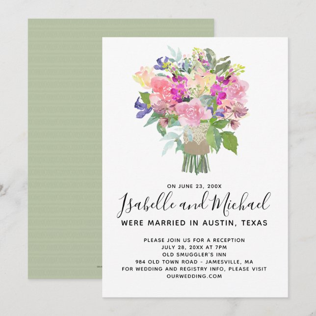 Summer Bouquet Elopement Reception Invitation (Front/Back)