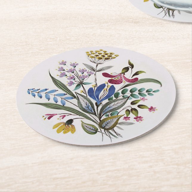 Summer Bouquet Round Paper Coaster (Angled)