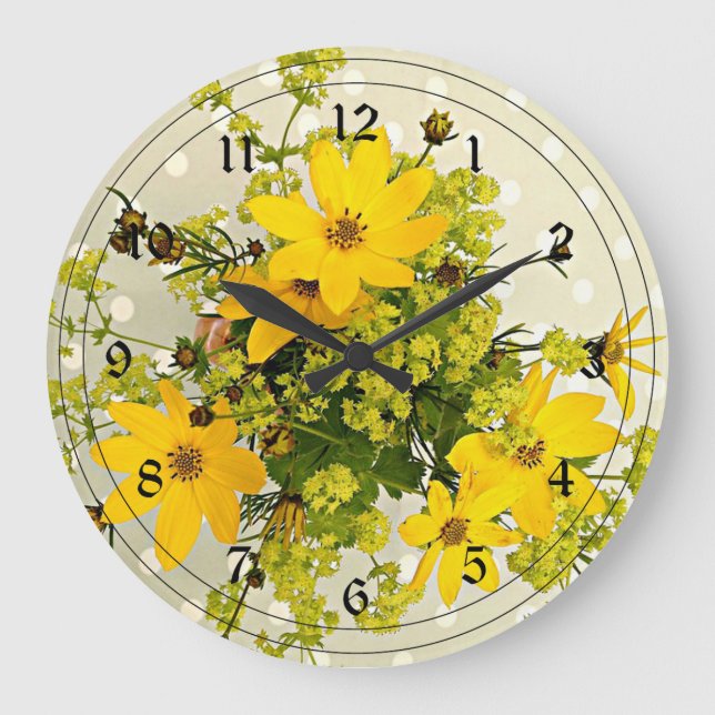Summer Bouquet, Vibrant Yellow Large Clock (Front)