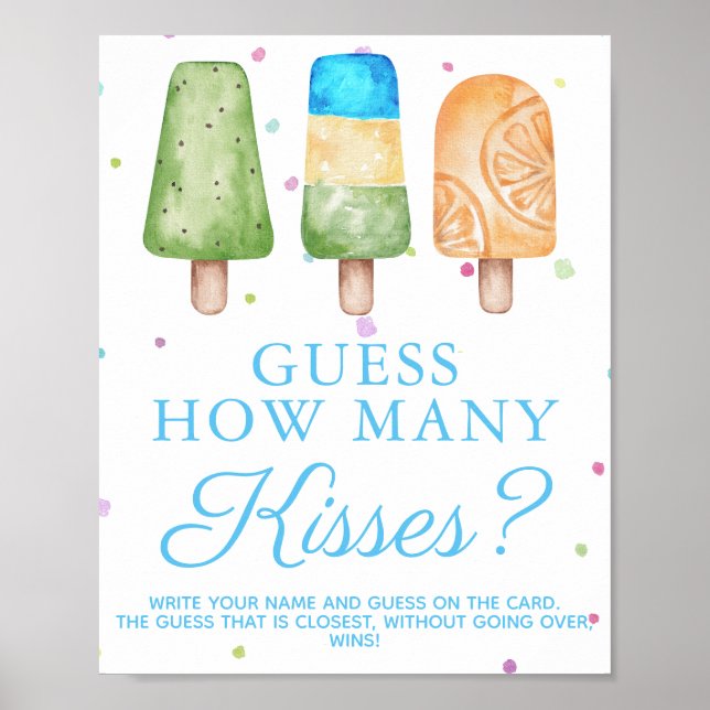 Summer Boy Baby Shower Game How Many Kisses Poster (Front)