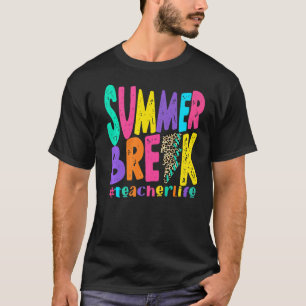 Summer Break Teacher Distressed Leopard Lightning T-Shirt