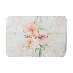 Summer Breeze Blush Peach Hibiscus   Bath Mat