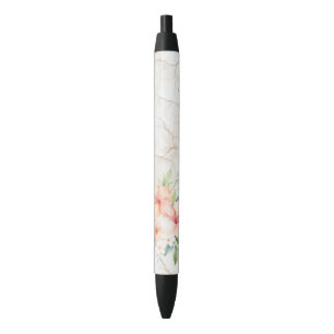 Summer Breeze Blush Peach Hibiscus   Black Ink Pen