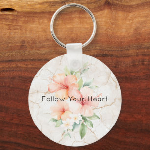 Summer Breeze Blush Peach Hibiscus Key Ring