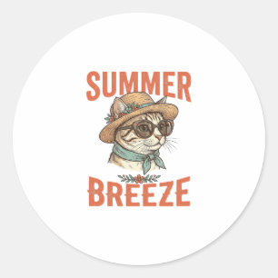 Summer Breeze Cat Vintage Engraving Shirt Design_1 Classic Round Sticker