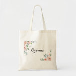 Summer Breeze Floral Calligraphy Bridesmaid  Tote Bag<br><div class="desc">This summer breeze floral calligraphy bridesmaid tote bag is the perfect wedding gift to present your bridesmaids and maid of honour for a rustic wedding. The design features pink,  blush,  purple hand-painted watercolor rose flowers with green foliage.</div>