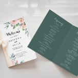 Summer Breeze Floral Calligraphy Folded Wedding  Programme<br><div class="desc">This summer breeze floral calligraphy folded wedding program is perfect for a rustic wedding. The design features pink,  blush,  purple hand-painted watercolor rose flowers with green foliage.

Include a quote or short message,  order of service,  wedding party and thank you message.</div>