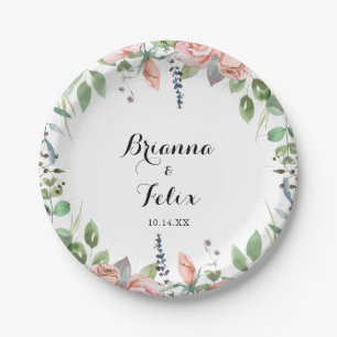 Summer Breeze Floral Calligraphy Wedding Cake  Paper Plate