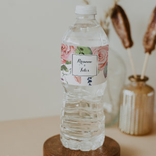 Summer Breeze Floral Calligraphy Wedding Water Bottle Label