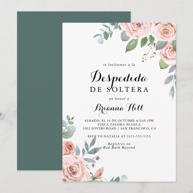 Summer Breeze Floral Spanish Bridal Shower Invitation (Front/Back)