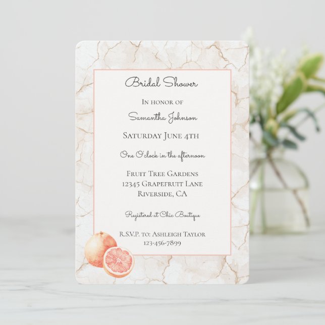 Summer Breeze Grapefruit Bridal Shower   Invitation (Standing Front)
