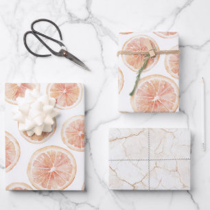Summer Breeze Grapefruit Peach Birthday Wrapping Paper Sheet