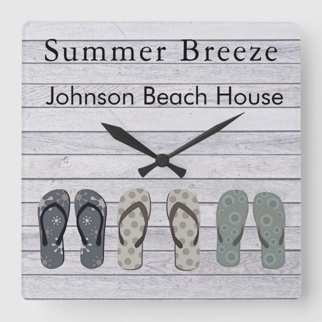 Summer Breeze Personalized Boardwalk Charm Square Wall Clock (Front)