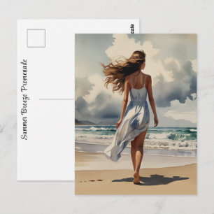 Summer Breeze Promenade Watercolor Beach Stroll Postcard