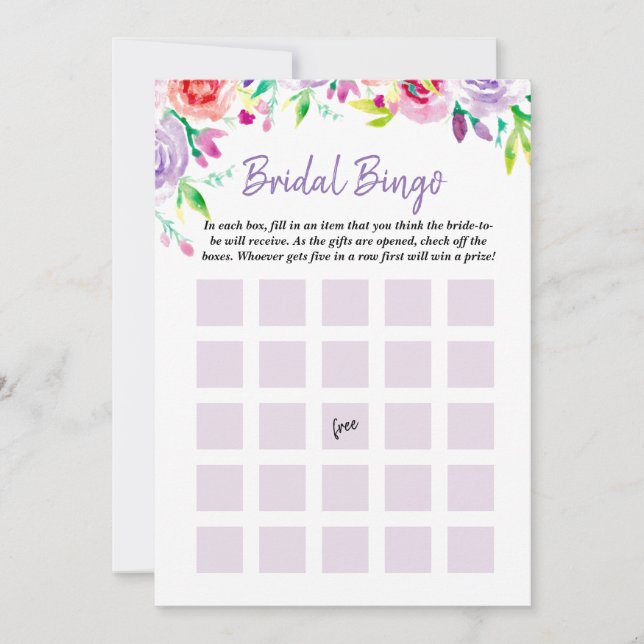 Summer Bridal Shower Floral Watercolor Bingo Game Invitation (Front)