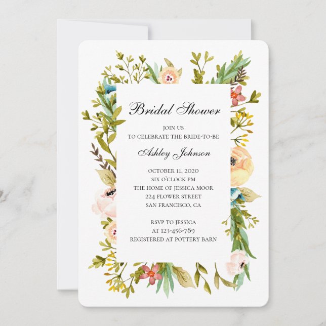 Summer bridal shower invitation. Garden flowers Invitation (Front)
