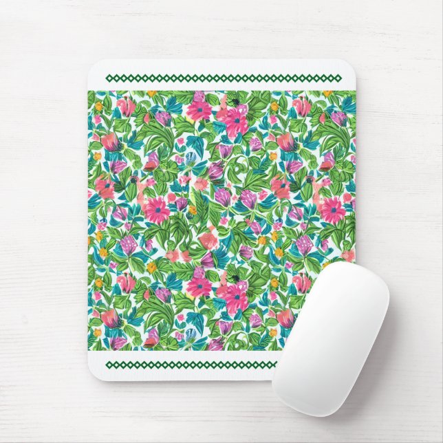 Summer bright flower garden greenery with lace mouse mat (With Mouse)