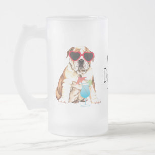 Summer Bulldog Frosted Glass Beer Mug