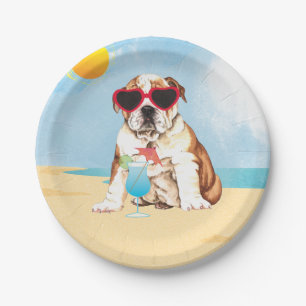 Summer Bulldog Paper Plate