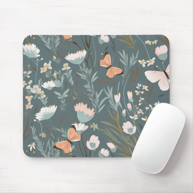 Summer Butterflies and Wildflowers Mouse Mat (With Mouse)