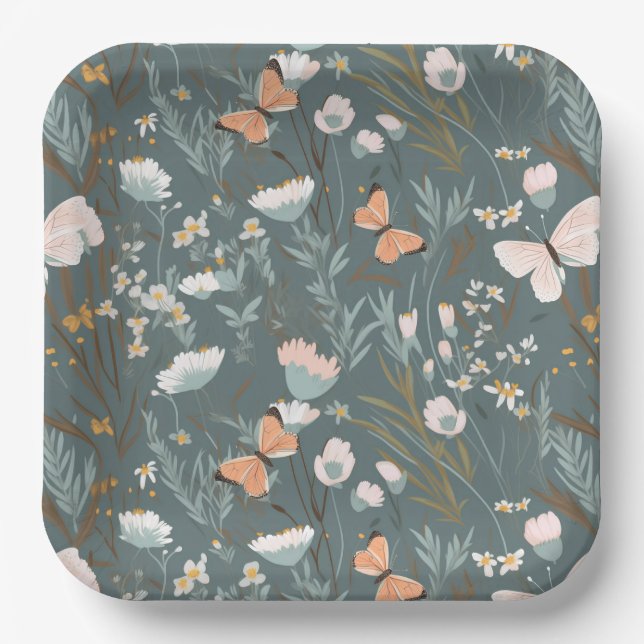 Summer Butterflies and Wildflowers Paper Plate (Front)